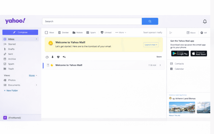 Yahoo Mail inbox interface