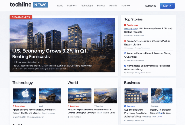 Professional news website homepage layout example