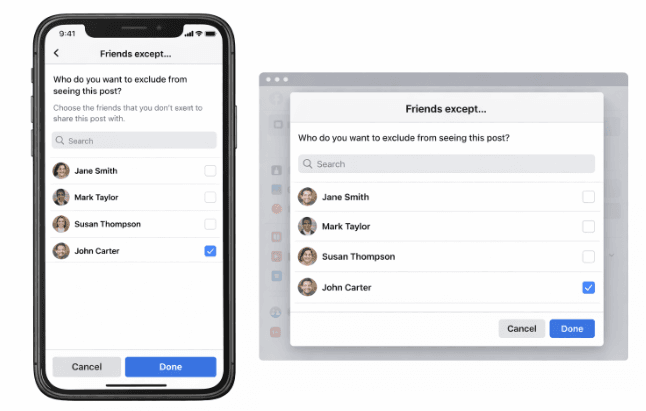 facebook friends except option hide post from specific friends