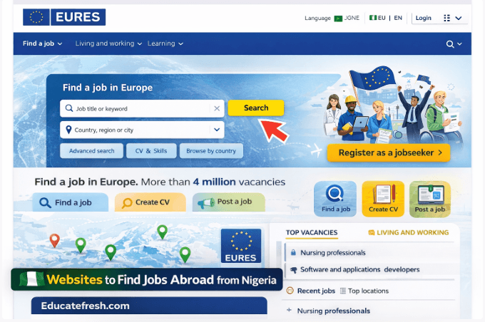 EURES job search filter – websites to find jobs abroad from Nigeria