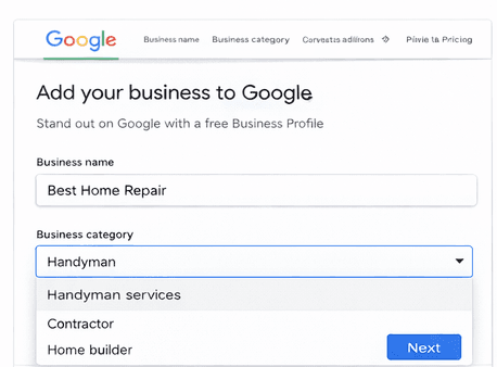 select business category google business profile listing category selection